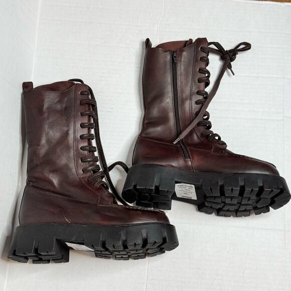 Free People Jones Hot Fudge Leather Lug Sole Lace-Up Boots NWOB Women 8.5 - Picture 3 of 8